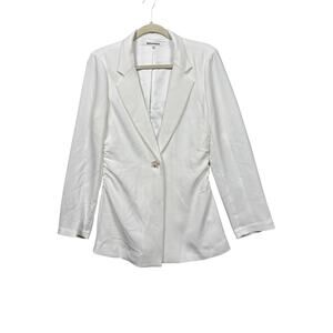 Reformation Blazer Womens 6 White Ruched Pearl Button Longline Jacket Bridal NEW